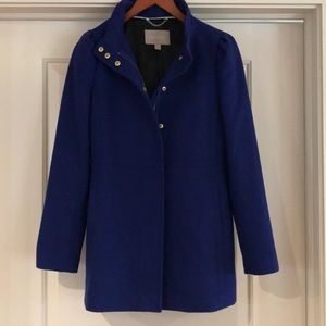 Royal Blue Button Zip Up Coat With Gold Accents